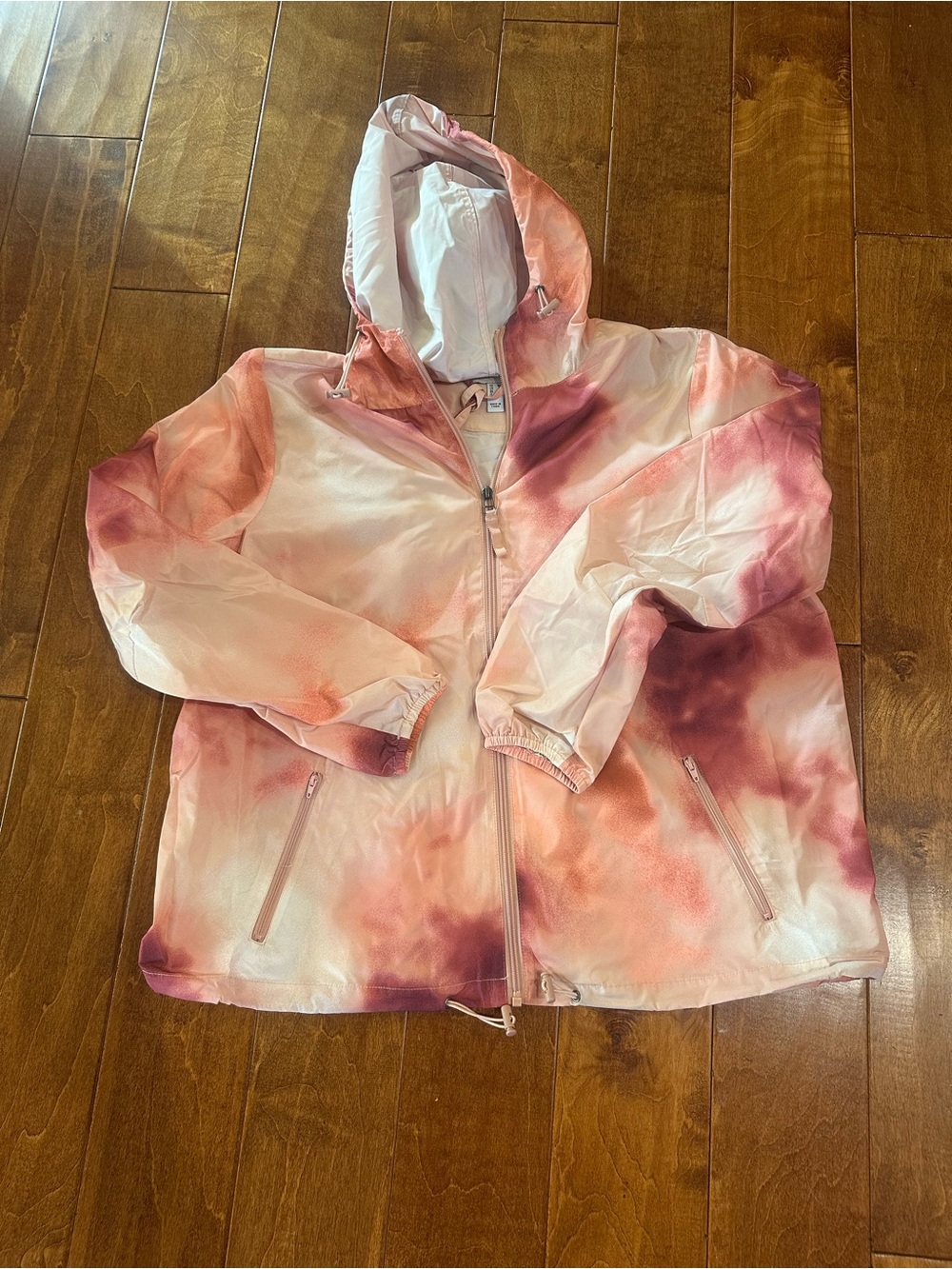 Women's Pink Tie-Dye Hooded Windbreaker Jacket